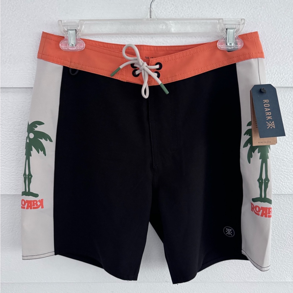 Roark Board Shorts Mens 28 Black Orange Passage Panel Tamaroa Swim Surf Trunks